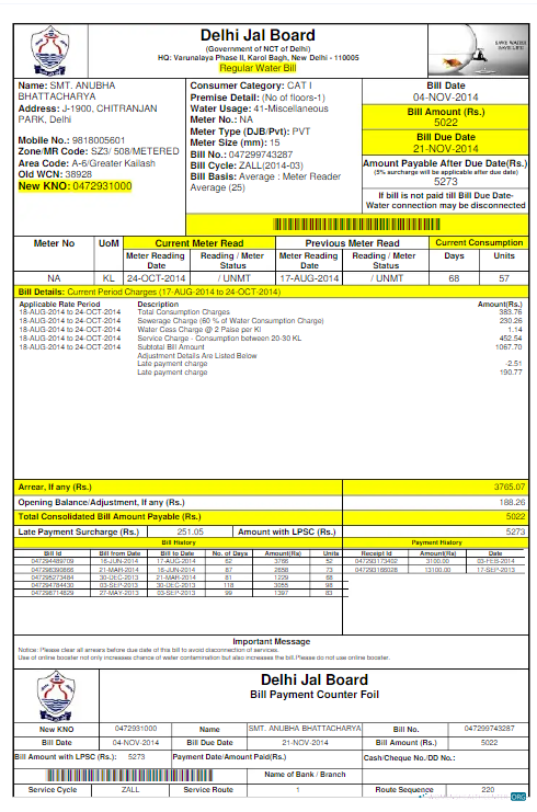 download download INIDA DELHI JAL BOARD utility bill Word and PDF template PDF template PDF template